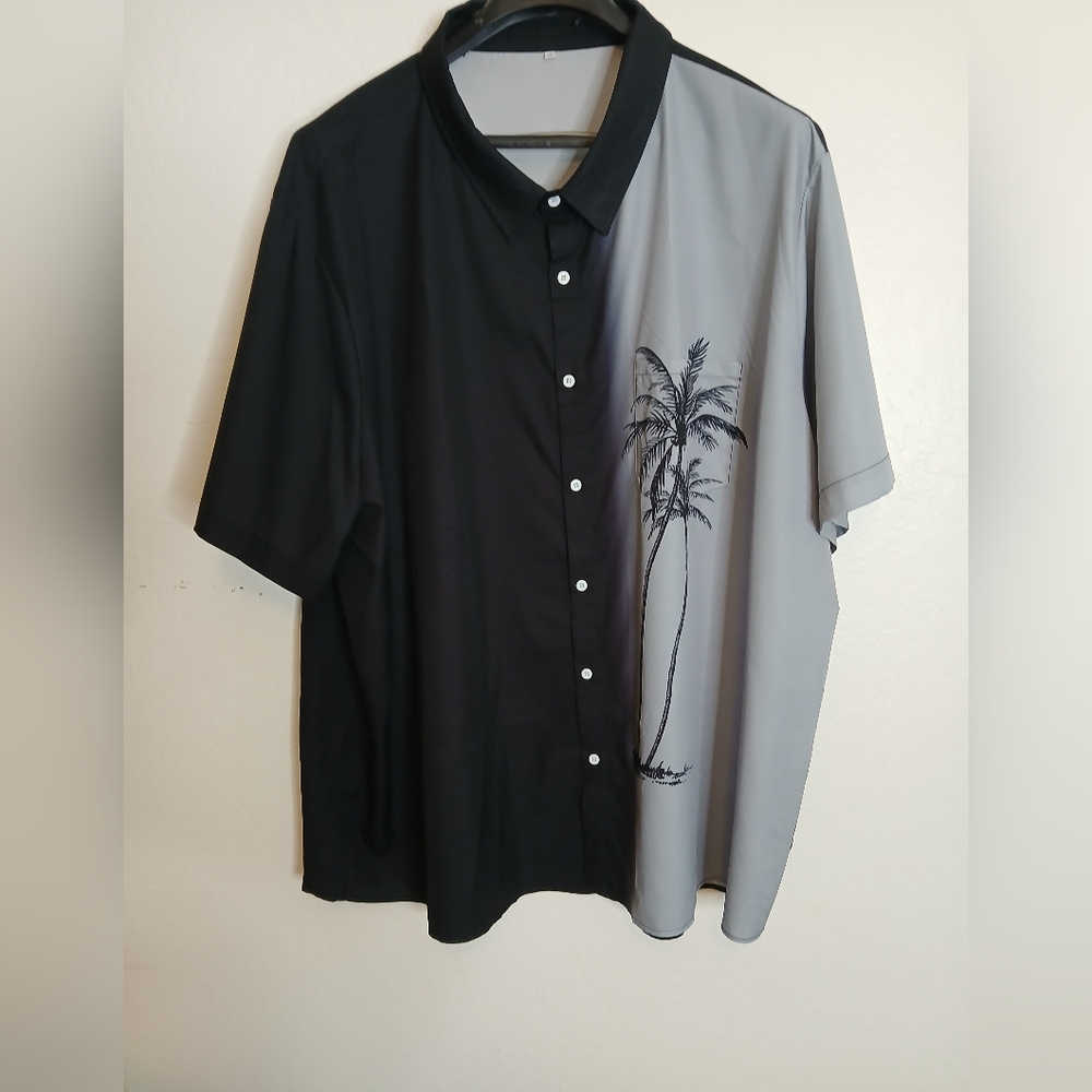 Black and Gray Men's Shirt with Palm Tree Design